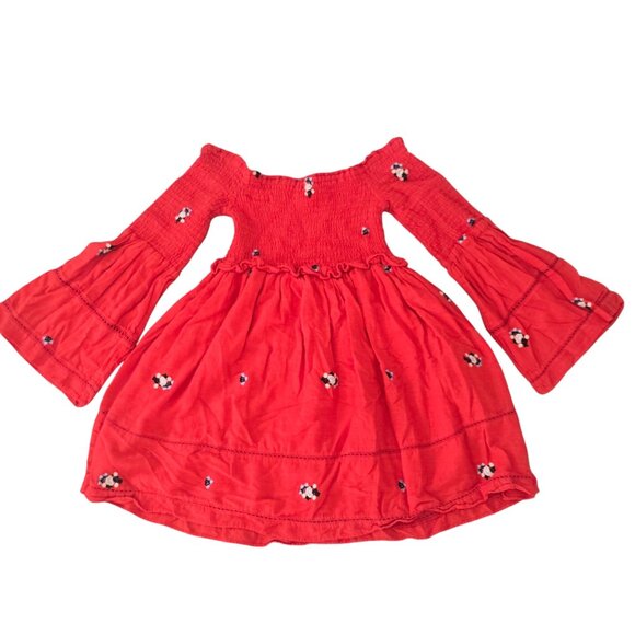 Free People counting daisies Red Embroidered Off-Shoulder Bell Sleeve Dress S - Picture 2 of 8